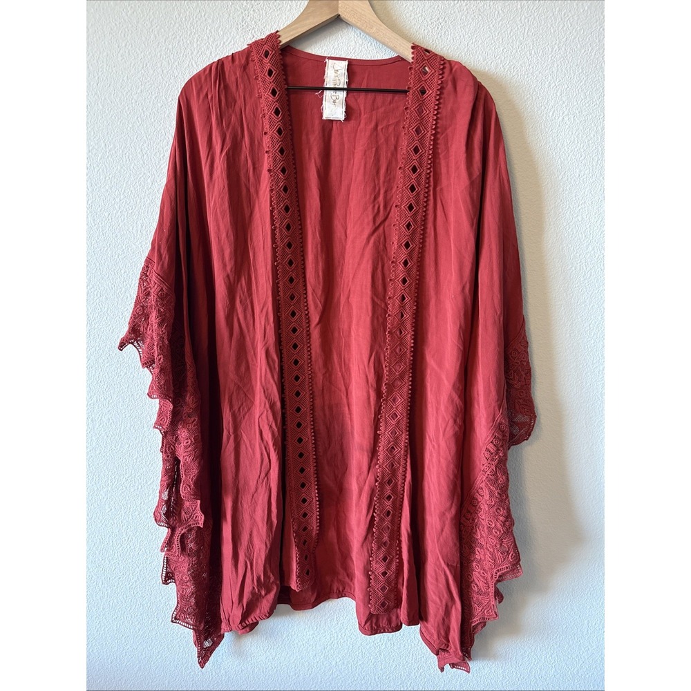 Jen's Pirate Booty Red Embroidery Women's Top Shawl Kimono One Size